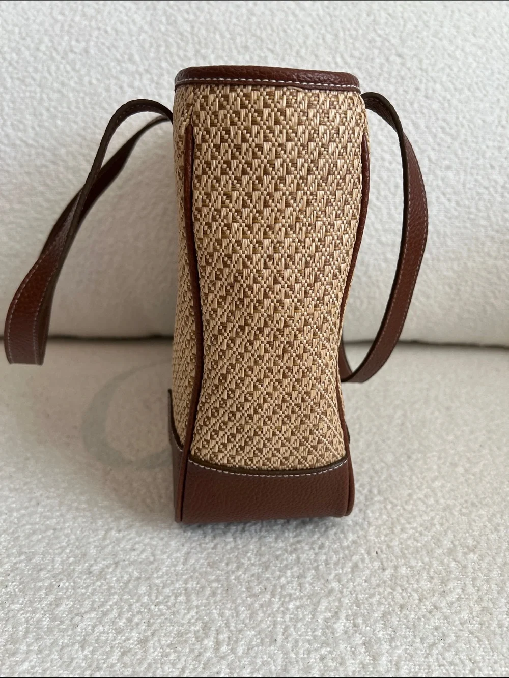 Jaclyn Smith Woven Straw Shoulder Bag with Brown Leather Trim